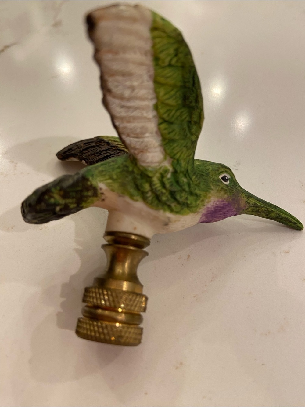 Ceramic Brass Hummingbird Lamp Finial 3" Ornament  Lamp Topper
